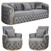 SET 3/1/1 CANAPEA EXTENSIBILA CU 2 FOTOLII, Catifea GRI